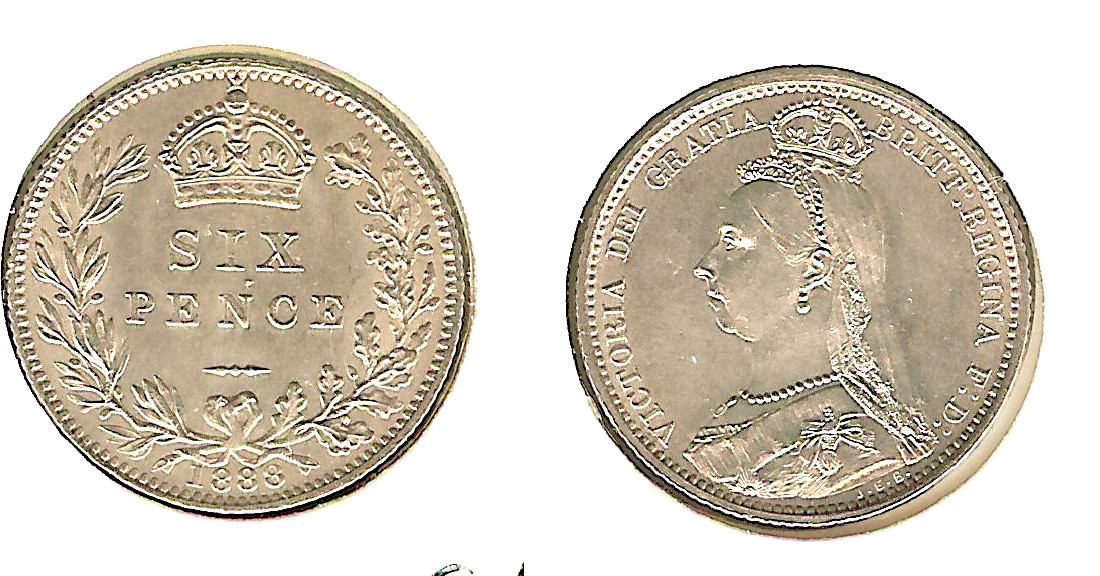 ROYAUME-UNI 6 Pence Victoria buste 1888 SPL